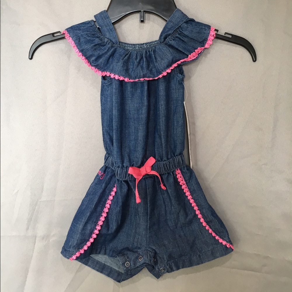 DKNY Jean Romper Blue Pink Size 6-9 Months